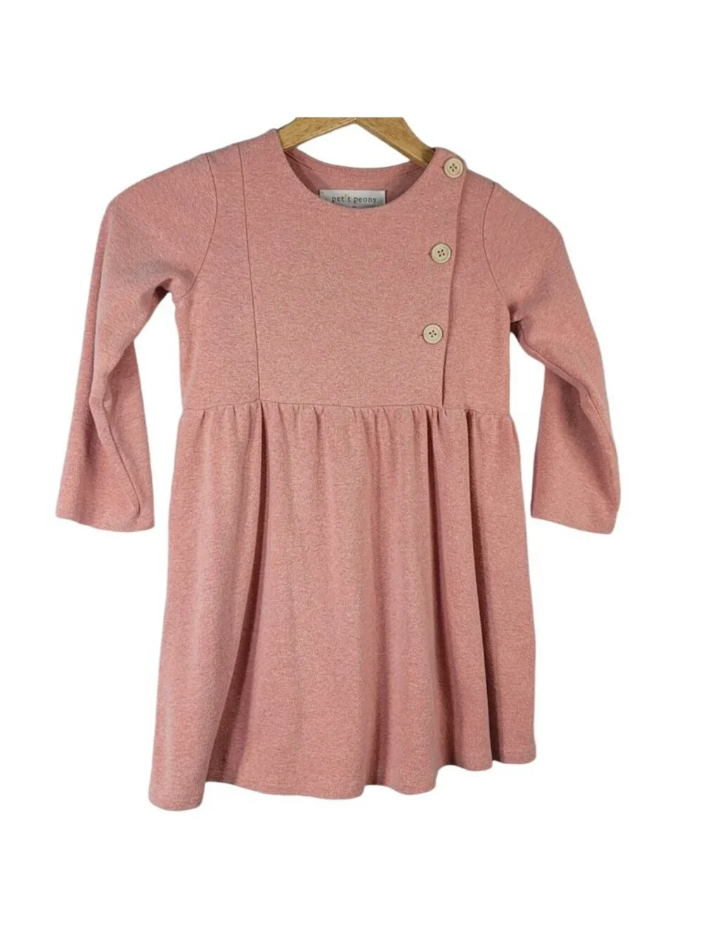 Petit Peony Girls Dress Pink Size 6 Y Side Buttons Round Neck Cotton Long Sleeve